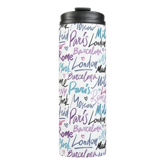 Handgeschreven beroemde steden van het Wereld Patr Thermosbeker (Voorkant)