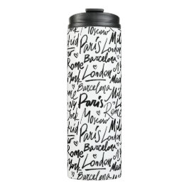 Handgeschreven beroemde steden van het Wereld Patr Thermosbeker