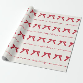 Handgeschreven Berry Red Bows op Cream Holiday Cus Cadeaupapier