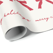 Handgeschreven Berry Red Bows op Cream Holiday Cus Cadeaupapier (Rol Hoek)