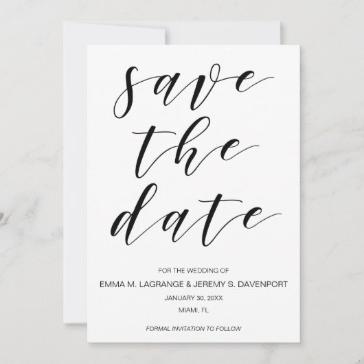 Handgeschreven bewaar de datumkaart | zwart-wit save the date (Voorkant)