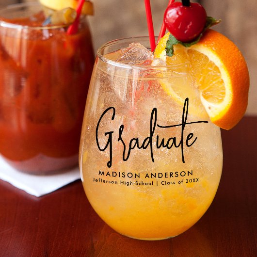 Handgeschreven Black Script-Afstuderen Wijnglas Zonder Voet