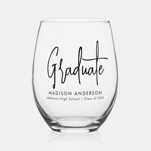 Handgeschreven Black Script-Afstuderen Wijnglas Zonder Voet (Voorkant)