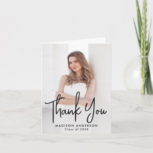 Handgeschreven Black Script Photo Afstuderen Bedankkaart (Voorkant)
