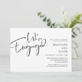 Handgeschreven Black White Engagement Party Kaart (Staand voorkant)