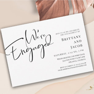 Handgeschreven Black White Engagement Party Kaart