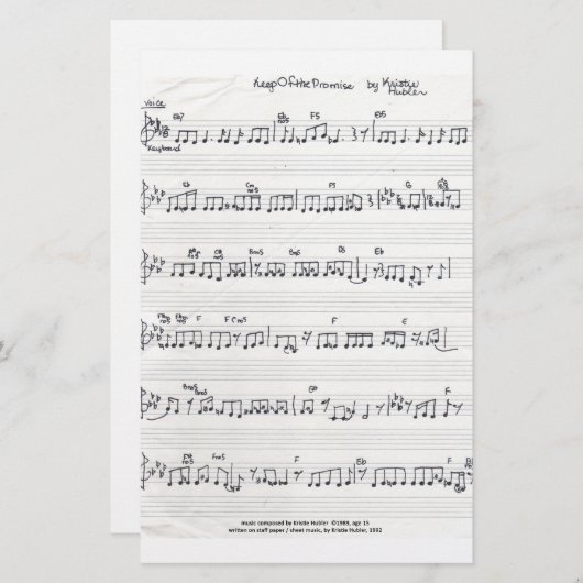 Handgeschreven blad Muziekpapier Briefpapier (Voorkant / Achterkant)