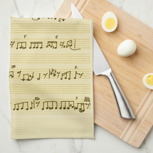 Handgeschreven Bladmuziek Liednoten Antiek Ivoor Theedoek (Quarter Fold)