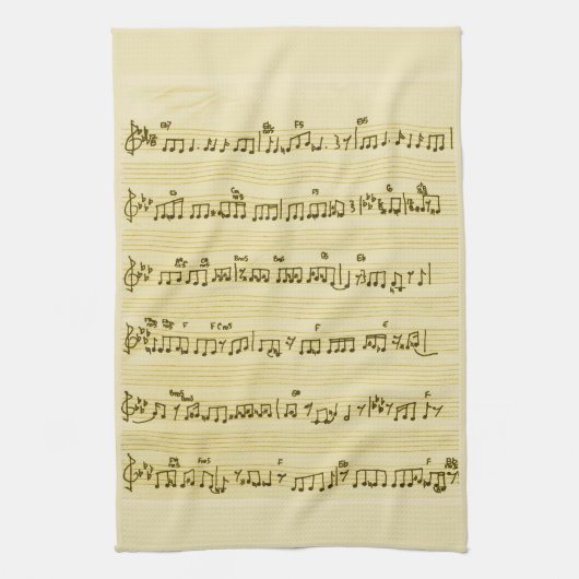 Handgeschreven Bladmuziek Liednoten Antiek Ivoor Theedoek (Verticaal)