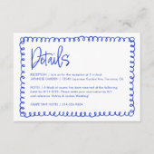 Handgeschreven Blauw Frans Retro Bruiloft Details Informatiekaartje (Voorkant)