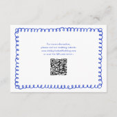 Handgeschreven Blauw Frans Retro Bruiloft Details Informatiekaartje (Achterkant)