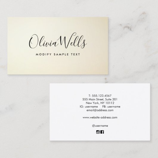 Handgeschreven Bleek gele gradiënt van het Manuscr Visitekaartje (Voorkant / Achterkant)