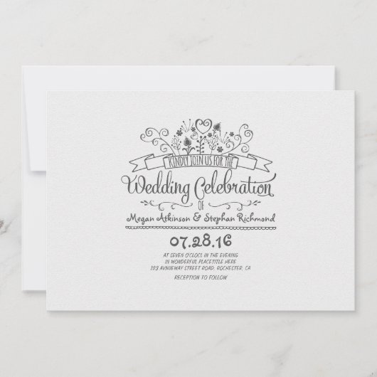 Handgeschreven bloemen moderne casual bruiloft uit kaart (Voorkant)