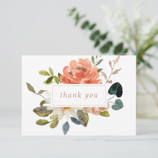 Handgeschreven bloemenbruiloft dank u witte Kaart (Staand voorkant)