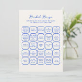 Handgeschreven Blue Bridal Bingo Kaart (Staand voorkant)
