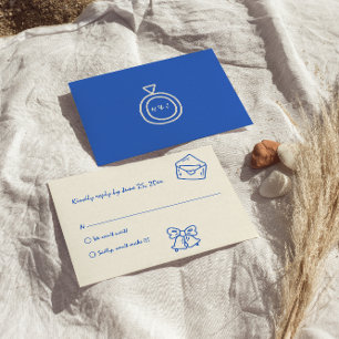 Handgeschreven Blue Bright  Unique Wedding RSVP Kaartje