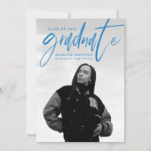 Handgeschreven Blue Brush Script 4 Photo Afstudere Aankondiging (Voorkant)