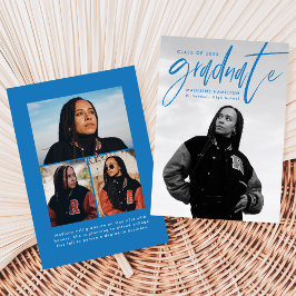 Handgeschreven Blue Brush Script 4 Photo Afstudere Aankondiging