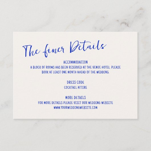 Handgeschreven Blue Squiggle Lijst Bruiloft Informatiekaartje (Voorkant)