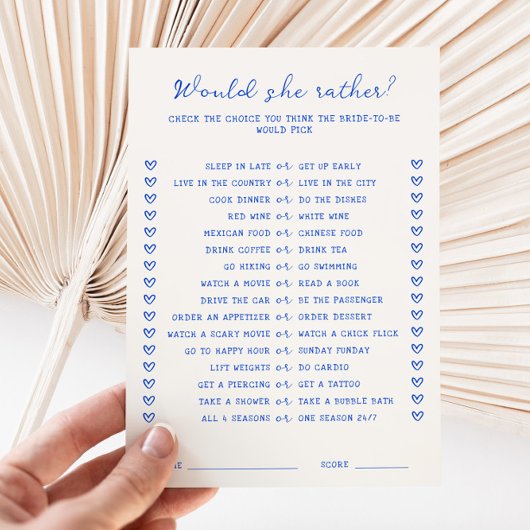 Handgeschreven Blue Zou ze liever Game Kaart