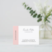 Handgeschreven Blush Pink White Simple Elegant Visitekaartje (Staand voorkant)