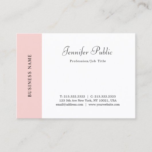 Handgeschreven Blush Pink White Simple Elegant Visitekaartje (Voorkant)