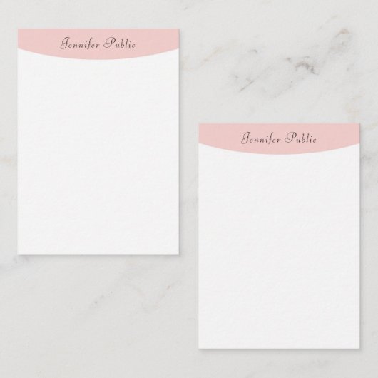 Handgeschreven Blush roze witte legant moderne Notitiekaartje (Voorkant / Achterkant)