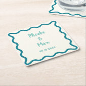 Handgeschreven Bold Whimsical Wavy Border Bruiloft Kartonnen Onderzetters (Schuin)