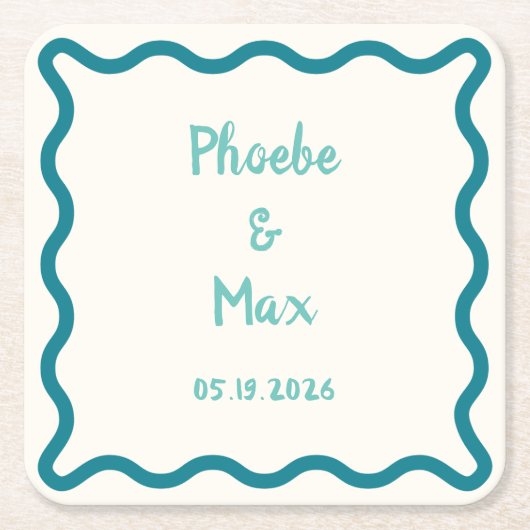 Handgeschreven Bold Whimsical Wavy Border Bruiloft Kartonnen Onderzetters (Voorkant)