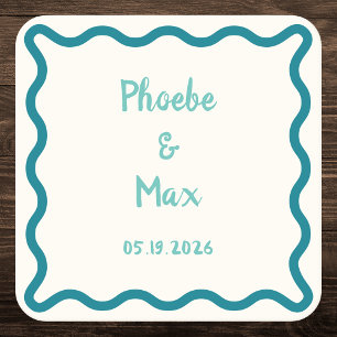 Handgeschreven Bold Whimsical Wavy Border Bruiloft Kartonnen Onderzetters