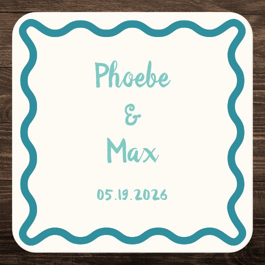 Handgeschreven Bold Whimsical Wavy Border Bruiloft Kartonnen Onderzetters