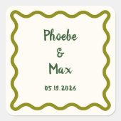 Handgeschreven Bold Whimsical Wavy Border Bruiloft Vierkante Sticker (Voorkant)