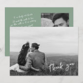 Handgeschreven botanische groene twee foto dank u aankondiging (Voorkant / Achterkant)