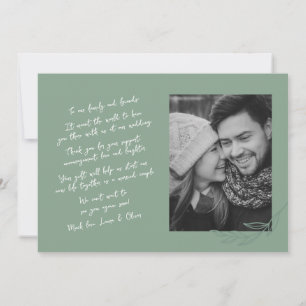 Handgeschreven botanische groene twee foto dank u aankondiging