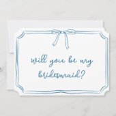 Handgeschreven Bow Dusty Blue Bridesmaid Voorstel Kaart (Voorkant)
