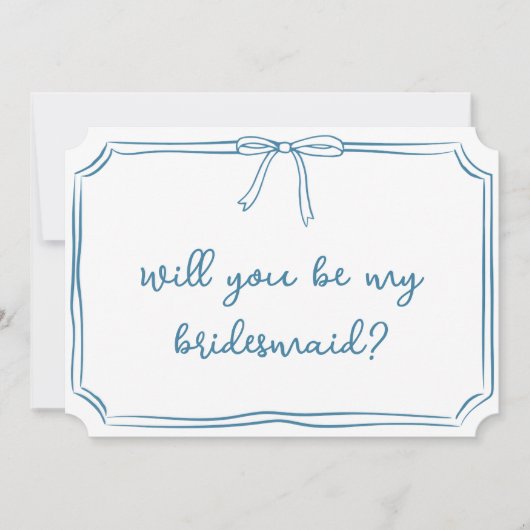 Handgeschreven Bow Dusty Blue Bridesmaid Voorstel Kaart (Voorkant)