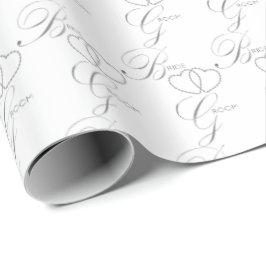 Handgeschreven bride en Groom Silver Heart Wedding Cadeaupapier