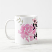 Handgeschreven Bridesmaid Script roze pinda's Flor Koffiemok (Links)