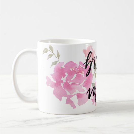 Handgeschreven Bridesmaid Script roze pinda's Flor Koffiemok (Links)