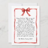 Handgeschreven Brief Rode Lint Kerstmis Fotokaart Feestdagenkaart (Voorkant)
