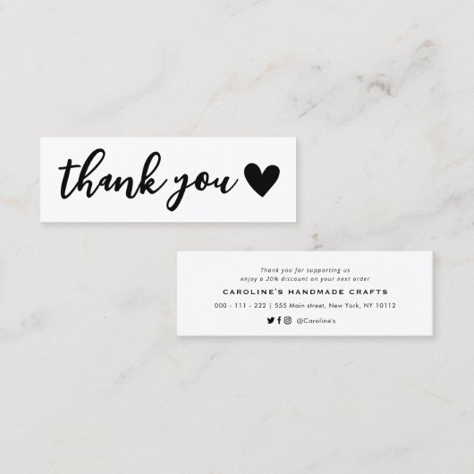 handgeschreven briefing hart dank u tussenkomst mini visitekaartje (Voorkant / Achterkant)