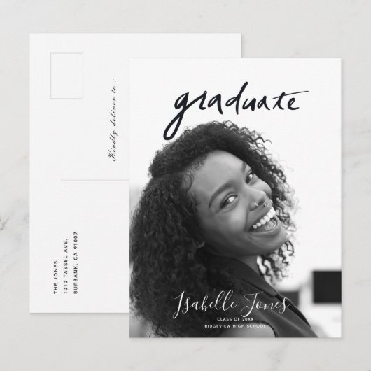 Handgeschreven briefings minimalistisch foto-Afstu Aankondigingskaart (Voorkant / Achterkant)