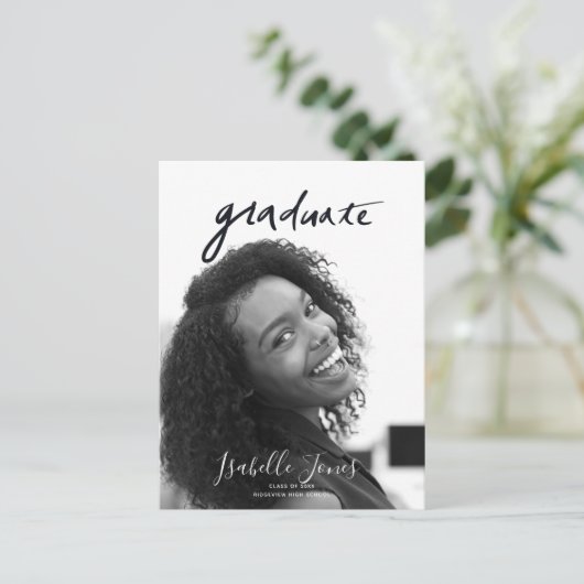 Handgeschreven briefings minimalistisch foto-Afstu Aankondigingskaart (Staand voorkant)