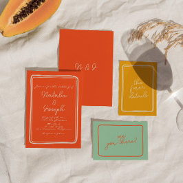 Handgeschreven Bright Oranje Retro Unique Wedding Kaart