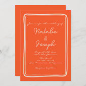 Handgeschreven Bright Oranje Retro Unique Wedding Kaart (Voorkant / Achterkant)