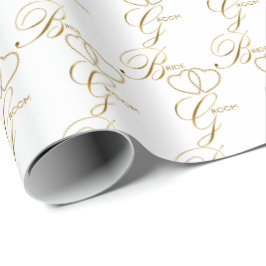 Handgeschreven bruid en bruidegom gouden harten cadeaupapier