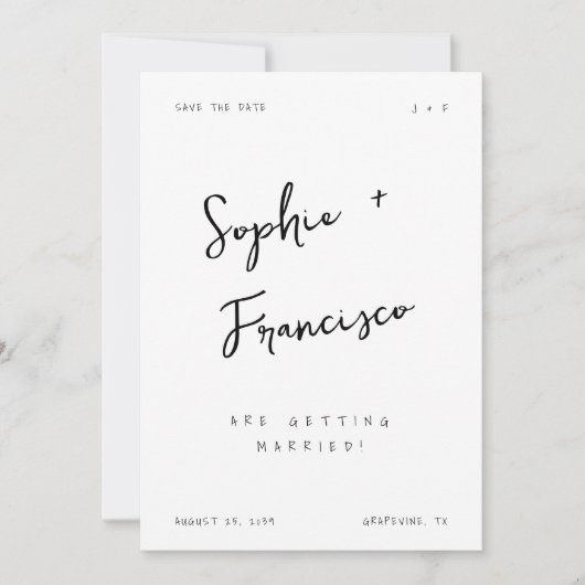 Handgeschreven bruid- en bruidegomnamen Franse bru Save The Date (Voorkant)