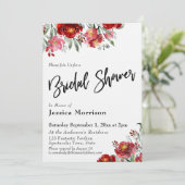 Handgeschreven Bruids douche Bordeauxrode Bloemen Kaart (Staand voorkant)