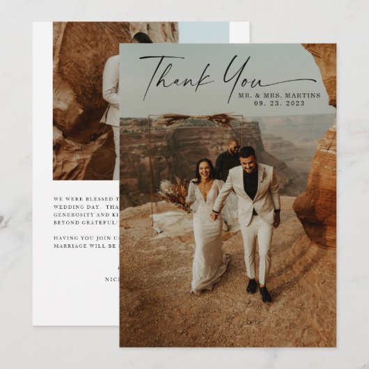 Handgeschreven bruiloft 2-foto met script bedankkaart (Voorkant / Achterkant)