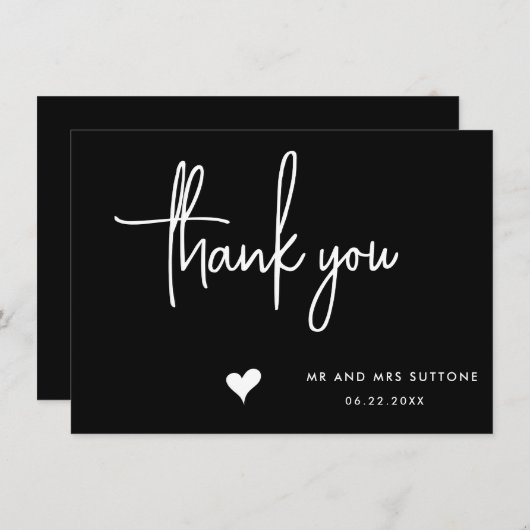 Handgeschreven bruiloft dank u kaart, eenvoudig on bedankkaart (Voorkant / Achterkant)